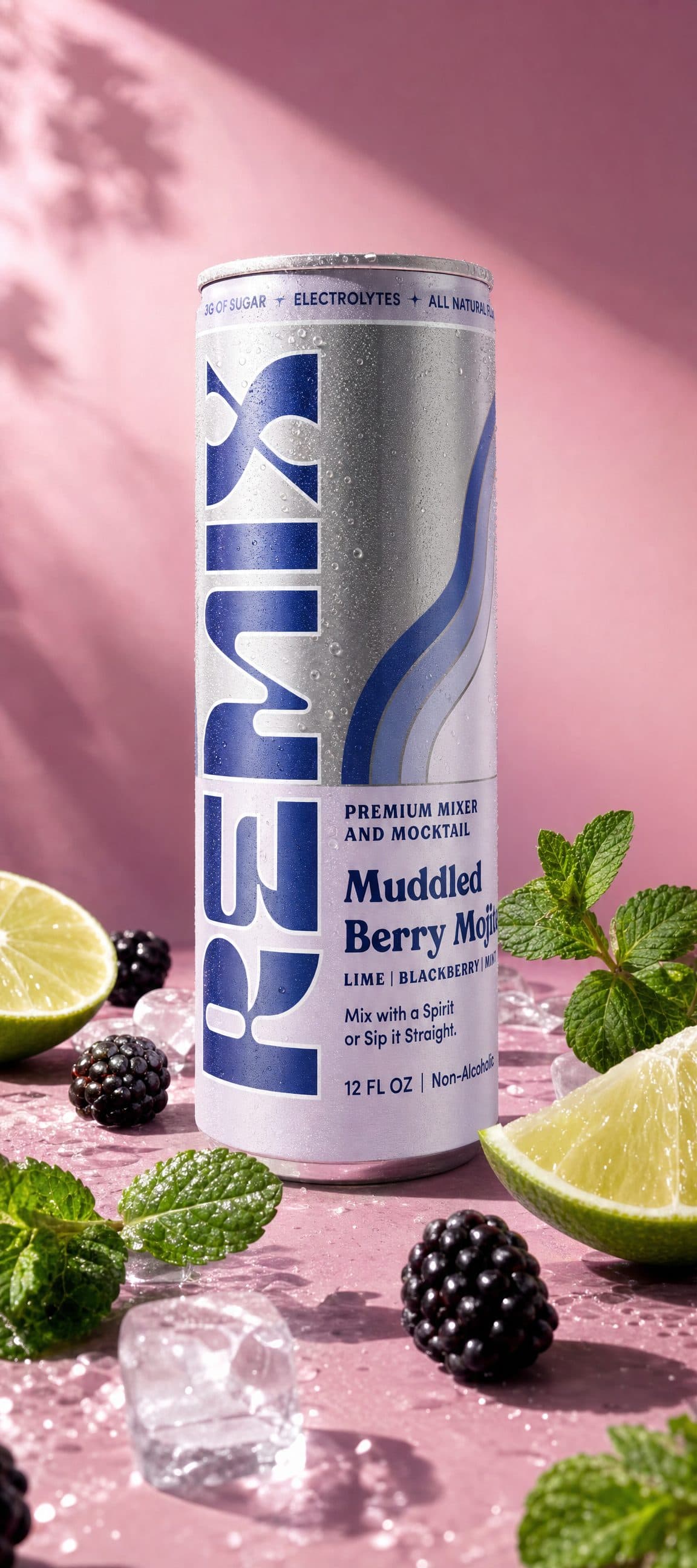 Remix Muddled Berry Mojito can with blackberries, lime and mint